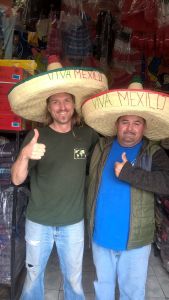 Amigos! Wayne with our partner Vicente having some fun in the blanket store. 